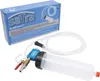A product shot of a brake fluid extractor and bleeder kit, with its packaging in the background. Produktbild-Vorschau