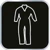 A white outline of a jumpsuit on a black background. Produktbild-Vorschau