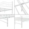 A collage of four close-up images showing different parts of a white metal bed frame. Produktbild-Vorschau
