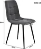 A dark gray upholstered chair with black legs, shown with dimensions indicated by measurement lines and text. Produktbild-Vorschau