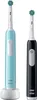 Two electric toothbrushes, one blue and one black, are displayed upright against a white background. Anteprima dell’immagine prodotto