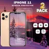 A product image for iPhone 11 screen protectors, featuring a phone and the protectors against a snowy mountain backdrop. Produktbild-Vorschau