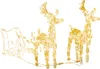 A set of illuminated Christmas decorations including two reindeer and a sleigh, made of gold-colored acrylic and lit with LEDs. Podgląd zdjęcia produktu