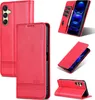 A collage of images showing a red leather phone case for a Samsung Galaxy A16 5G/4G. Produktbild-Vorschau