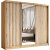 A sliding door wardrobe with a mirrored center panel, reflecting a bedroom interior. Produktbild-Vorschau