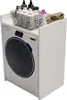A white washing machine cabinet with laundry products on top. Produktbild-Vorschau
