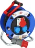 A blue cable reel with a black cable, red and blue sockets, and a red handle, shown against a white background. Anteprima dell’immagine prodotto