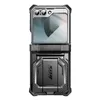 A black and gray protective case for a Samsung Galaxy Z Flip6 phone, shown in an upright position against a white background. Produktbild-Vorschau