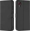 A black flip case for a Samsung Galaxy XCover 5 phone, shown from two angles. Produktbild-Vorschau