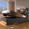 A modern bedroom with a bed that has storage and LED lighting. Podgląd zdjęcia produktu