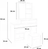 A line drawing of a vanity table and stool with dimensions indicated by measurement lines and text. Voir les images du produit