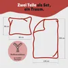 Diagram showing the dimensions of a pillowcase and duvet cover, with text indicating it's a two-piece set and mentioning a zipper closure. Produktbild-Vorschau
