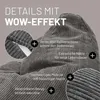 Close-up marketing image of a gray corduroy beanbag chair, highlighting its features with text overlays. Anteprima dell’immagine prodotto