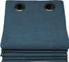 A folded stack of blue curtains with metal grommets at the top. Produktbild-Vorschau