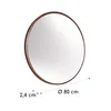 A round rose gold metal mirror is shown against a white background with measurement indicators. Náhľad obrázku produktu