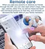 A hand holding a smartphone displaying a health app interface, with a superimposed image of happy elderly people in the background. Náhled obrázku produktu