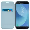 A light blue book-style phone case is open, revealing a smartphone inside. A credit card is inserted into a slot on the case. Náhled obrázku produktu