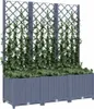 A gray planter box with a trellis covered in green ivy, set against a white background. Produktbild-Vorschau