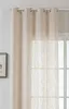 A close-up view of a beige linen-look curtain hanging in front of a window. Produktbild-Vorschau