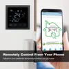 A smart thermostat and a smartphone displaying its app are shown side-by-side, with text overlay promoting remote control. Podgląd zdjęcia produktu