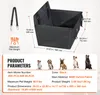 A black dog car seat with dimensions and product information displayed. Náhľad obrázku produktu