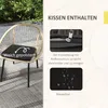 A chair with a cushion on it, next to marketing text and images about the cushion. Náhled obrázku produktu