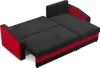 A black and red sofa bed is shown from a slightly elevated angle against a white background. Produktbild-Vorschau