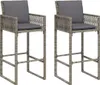 vidaXL Garten-Barhocker mit Kissen 2 Stk. Grau Poly Rattan Produktbild-Vorschau 1