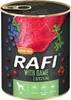A can of dog food with an image of raw meat, blueberries, and cranberries on the label. Produktbild-Vorschau