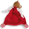 A stuffed toy bear with a red blanket attached, seen from the back. Produktbild-Vorschau