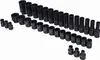 A collection of black metal socket wrenches arranged in rows on a white background. Anteprima dell’immagine prodotto