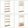 A collage of four images showing different bamboo shelving units with white frames. Náhled obrázku produktu