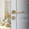 A close-up of a bronze-colored door handle set on a white door, with a blurred background of a room interior. Produktbild-Vorschau