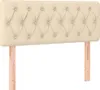 A cream-colored upholstered headboard with wooden legs against a white background. Produktbild-Vorschau