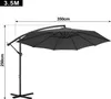 A diagram showing the dimensions of a dark gray cantilever umbrella. Voir les images du produit