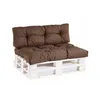 A brown pallet sofa cushion set on a white pallet base, isolated on a white background. Voir les images du produit