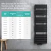 A size chart for a radiator is shown next to the radiator itself. Produktbild-Vorschau