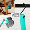 Collage showing a telescopic broom being used to clean corners and a hook for hanging. Náhľad obrázku produktu