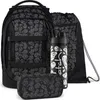 A set of school bags and accessories with a blurry faces pattern. Produktbild-Vorschau