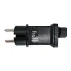 A close-up studio shot of a black electrical plug with silver prongs and a dial. Produktbild-Vorschau