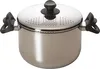 A stainless steel pot with a lid and black handles, shown against a white background. Anteprima dell’immagine prodotto