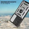 A rugged phone case with a ring holder is shown in a snowy, mountainous environment. Produktbild-Vorschau