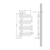 Technical drawing of a radiator with dimensions and mounting details. Produktbild-Vorschau