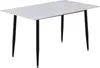 A white rectangular table with a marble-like pattern and black legs, isolated on a white background. Produktbild-Vorschau