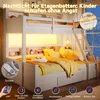A white bunk bed with LED lighting, decorated with pillows and blankets, in a bedroom setting at night. Produktbild-Vorschau