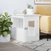 A white dog crate designed to look like furniture sits next to a yellow couch and a potted plant. Náhled obrázku produktu