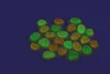 A pile of glowing stones on a dark blue background. Produktbild-Vorschau