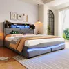 A modern bedroom with a bed featuring LED lighting and storage. Podgląd zdjęcia produktu