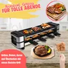 A raclette grill with food being cooked on it, along with prepared food dishes and text overlays. Anteprima dell’immagine prodotto