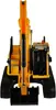 A front-facing view of a yellow and orange toy excavator. Produktbild-Vorschau